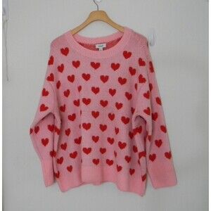 CeCe Pink and Red Hearts Sweater Size 1X Valentines Day NWT